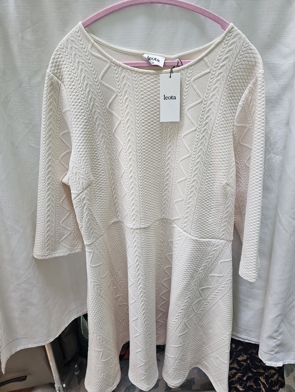• Leota Katherine Cream Knit Jacquard Flare Dress 3X NWT MSRP $168